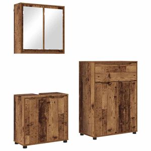 vidaXL Juego de muebles de ba&ntilde;o con caj&oacute;n con rueda 3 pcs Madera Vieja