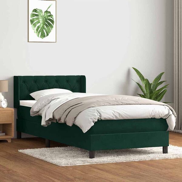 vidaXL Cama box spring con colch&oacute;n terciopelo verde oscuro 80x220 cm