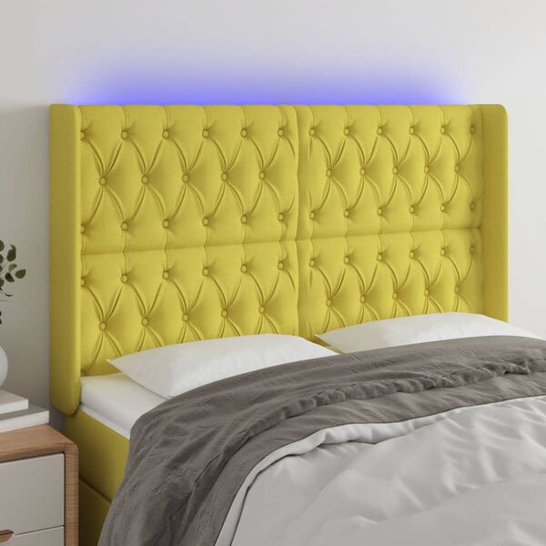 vidaXL Cabecero con LED de tela verde 147x16x118/128 cm