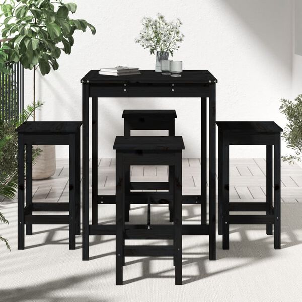 vidaXL Set de mesa y taburetes altos jardín 5 piezas madera pino negro