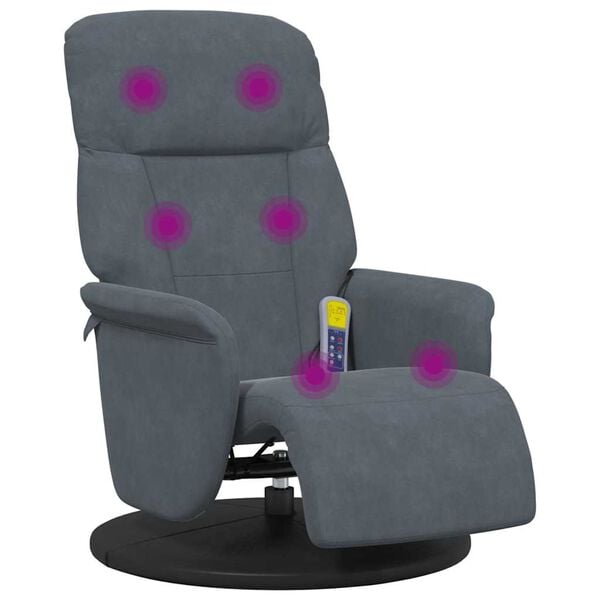 vidaXL Sill&oacute;n reclinable masaje con reposapi&eacute;s terciopelo gris oscuro