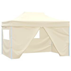 vidaXL Carpa plegable profesional con 4 paredes acero color crema 3x4m