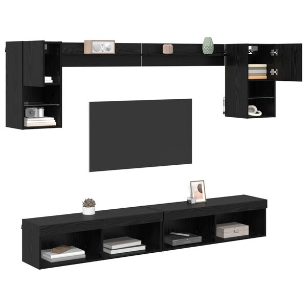 vidaXL Unidades de TV de Pared con LED con LED 6 pcs Roble Negro