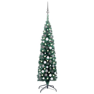 vidaXL Árbol de Navidad artificial delgado LEDs y bolas verde 120 cm