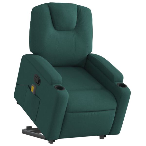 vidaXL Silla de masaje reclinable de pie de tela verde oscura