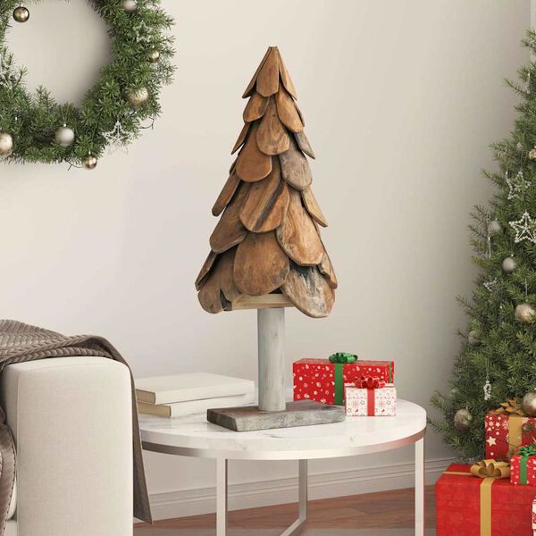 vidaXL Árbol de Navidad con soporte Marrón 90 cm Madera de teca maciza