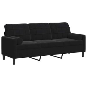 vidaXL Sof&aacute; de 3 plazas con cojines terciopelo negro 180 cm