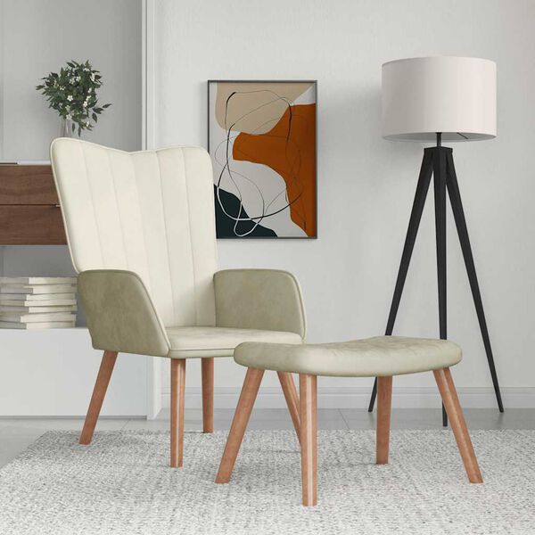 vidaXL Sill&oacute;n de relax con taburete terciopelo blanco crema