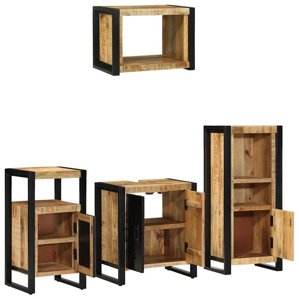 vidaXL Juego de muebles de ba&ntilde;o con caj&oacute;n 4 pcs Madera de mango maciza
