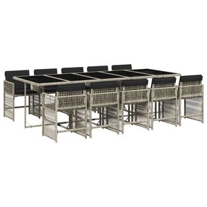 vidaXL Set de comedor de jard&iacute;n 11 pzas y cojines rat&aacute;n sint&eacute;tico gris