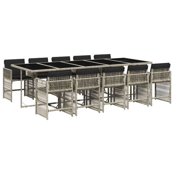 vidaXL Set de comedor de jard&iacute;n 11 pzas y cojines rat&aacute;n sint&eacute;tico gris