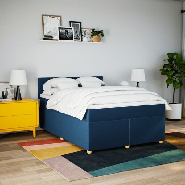 vidaXL Cama box spring con colch&oacute;n tela azul 160x200 cm