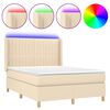 vidaXL Cama box spring colch&oacute;n y luces LED tela crema 140x200 cm