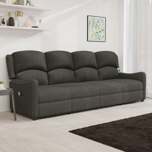 vidaXL Sill&oacute;n de masaje reclinable 4 plazas tela gris oscuro