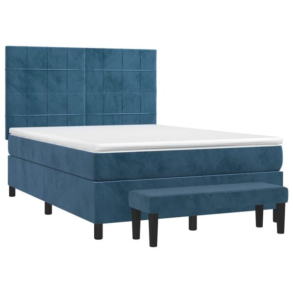 vidaXL Cama box spring con colch&oacute;n terciopelo azul oscuro 140x200 cm