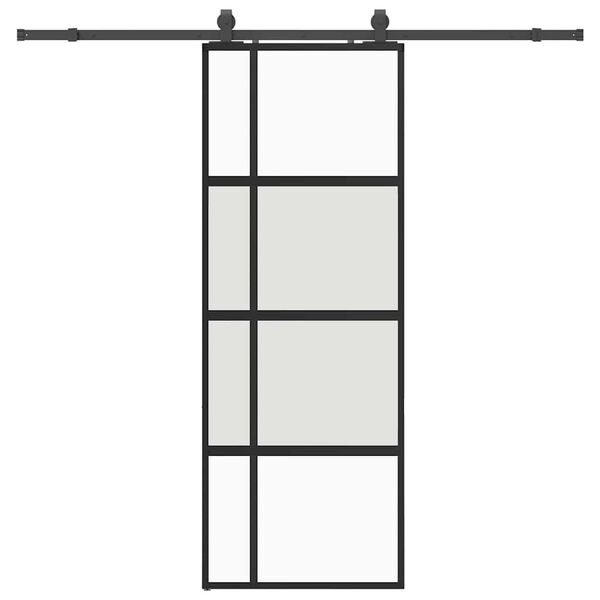 vidaXL Puerta corredera con herrajes negro 76x205 cm vidrio templado
