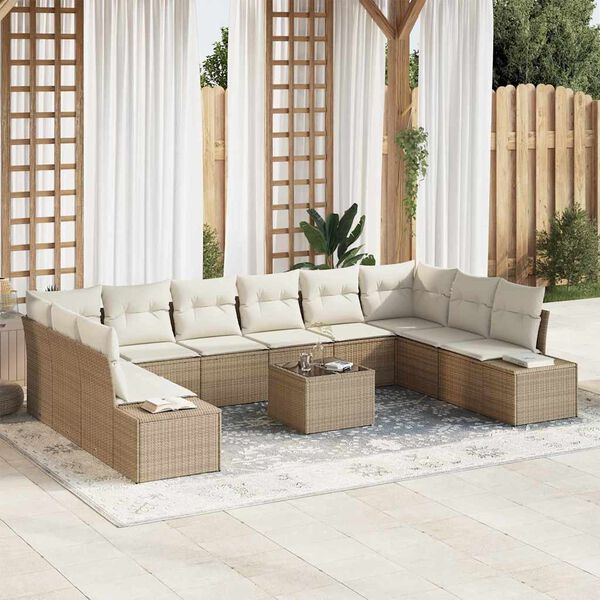 vidaXL Conjunto de sofá de jardín 11 pcs Beige ratán sintético