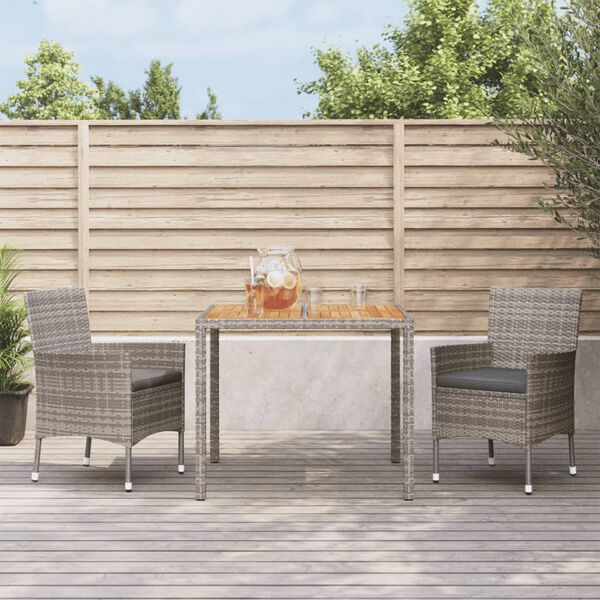 vidaXL Set comedor de jard&iacute;n 3 piezas con cojines rat&aacute;n sint&eacute;tico gris