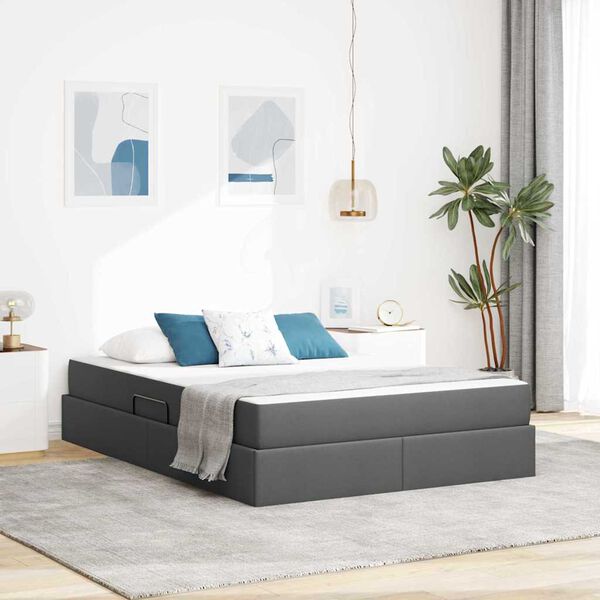 vidaXL Cama con almacenamiento y colchón Gris oscuro 140 x 190 cm