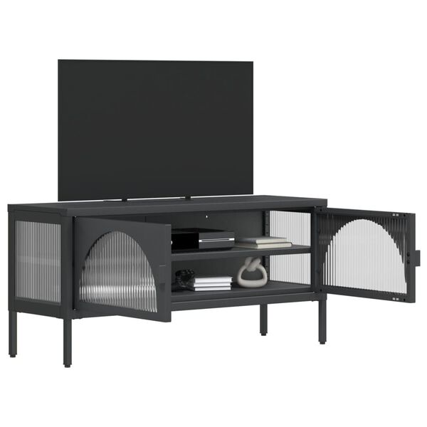 vidaXL Mueble de TV vidrio y acero negro 105x35x50 cm