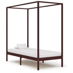vidaXL Cama con dosel sin colch&oacute;n madera maciza marr&oacute;n oscuro 90x200cm