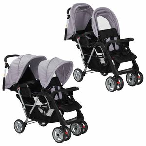 vidaXL Carrito para 2 ni&ntilde;os tandem de acero gris y negro