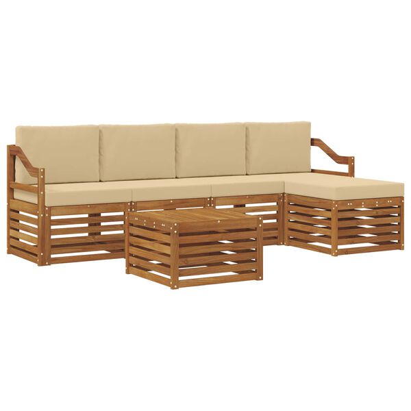 vidaXL Juegos de sof&aacute;s 6 pcs Natural y Beige Madera de Acacia S&oacute;lida