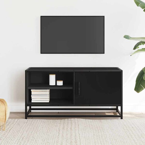 vidaXL Mueble de TV madera de ingenier&iacute;a y metal negro 80x34,5x40 cm