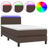 vidaXL Cama box spring y colch&oacute;n LED cuero sint&eacute;tico marr&oacute;n 90x200 cm