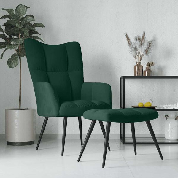 vidaXL Sill&oacute;n de relax con taburete terciopelo verde oscuro
