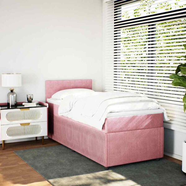 vidaXL Cama box spring con colch&oacute;n terciopelo rosa 90x200 cm