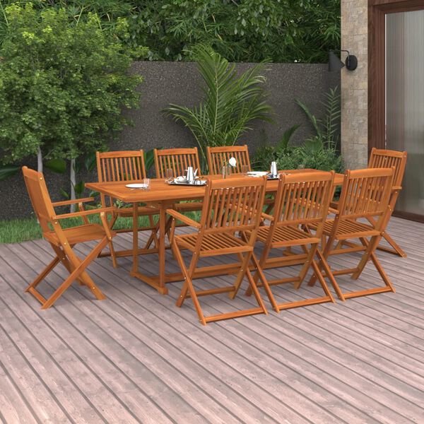vidaXL Set comedor de jard&iacute;n 9 piezas madera maciza acacia 220x90x75cm