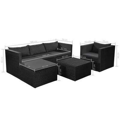 vidaXL Set de muebles de jardín 4 pzas ratán sintético negro y gris