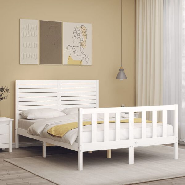 vidaXL Estructura de cama sin colch&oacute;n madera de pino blanca 140x190 cm