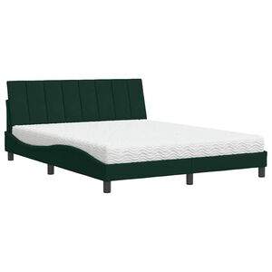 vidaXL Cama con colch&oacute;n Hanko terciopelo verde oscuro 160x200 cm