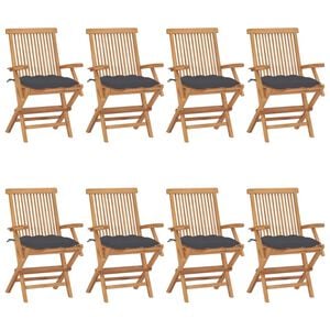 vidaXL Sillas plegables con cojines color antracita, 8 unidades, madera maciza de teca.