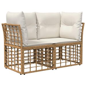 vidaXL Loveseat de exterior 2 pcs Natural y Crema rat&aacute;n sint&eacute;tico