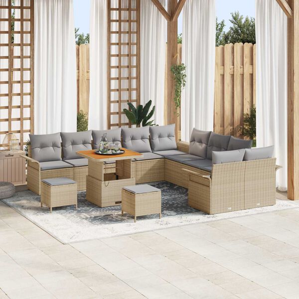 vidaXL Conjunto de sof&aacute; de jard&iacute;n 13 pcs Beige rat&aacute;n sint&eacute;tico