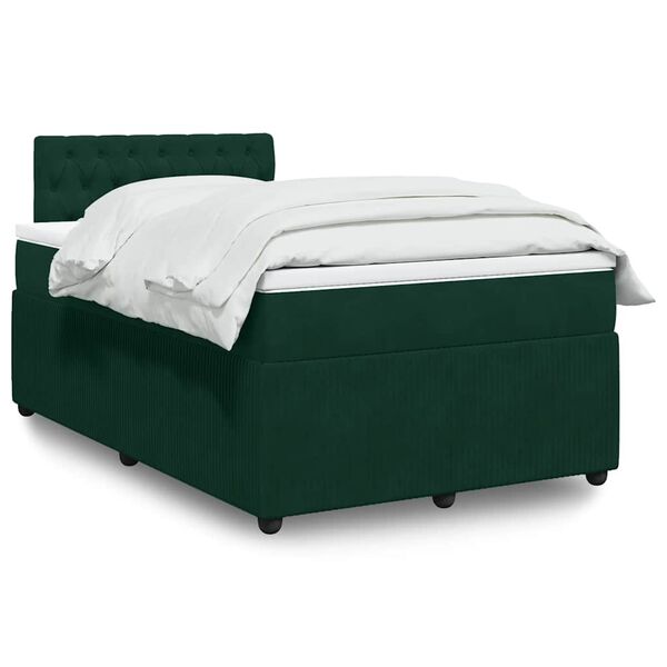 vidaXL Cama box spring con colch&oacute;n terciopelo verde oscuro 120x190 cm