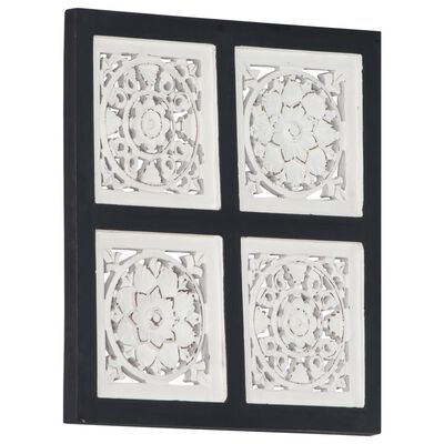 vidaXL Panel de pared tallado a mano MDF negro y blanco 40x40x1,5 cm