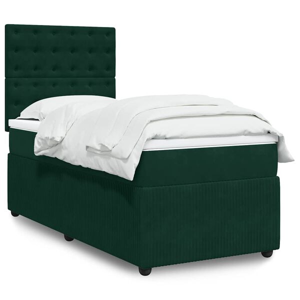 vidaXL Cama box spring con colch&oacute;n terciopelo verde oscuro 90x200 cm