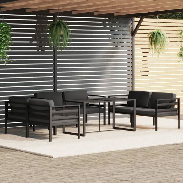 vidaXL Set muebles de jard&iacute;n 7 pzas y cojines aluminio gris antracita
