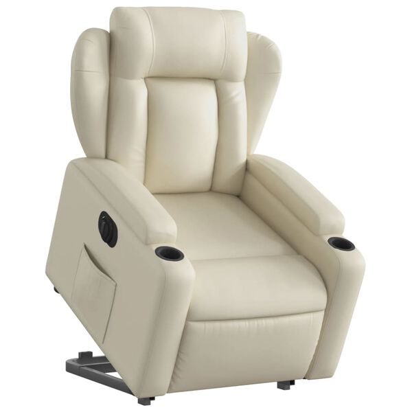 vidaXL Sill&oacute;n reclinable elevable el&eacute;ctrico de cuero sint&eacute;tico crema