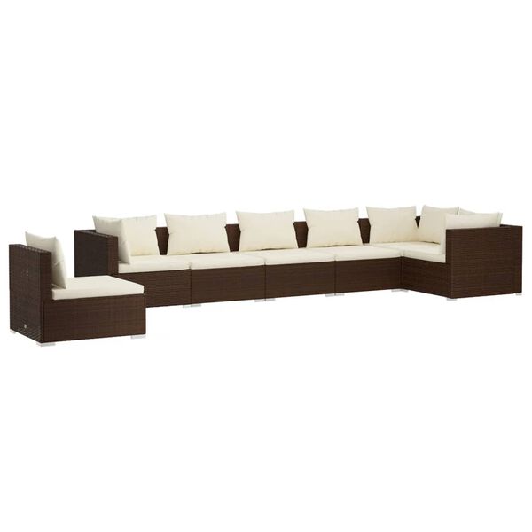 vidaXL Set muebles de jard&iacute;n 7 piezas y cojines rat&aacute;n sint&eacute;tico marr&oacute;n
