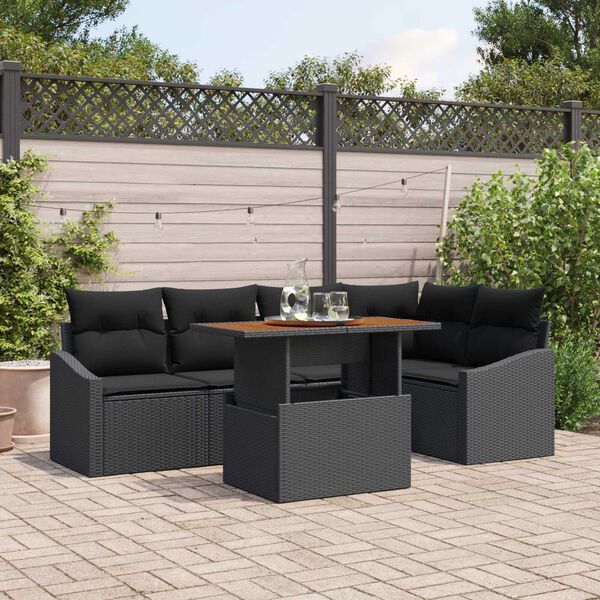 vidaXL Conjunto de sof&aacute; de jard&iacute;n 6 pcs Negro Polirat&aacute;n