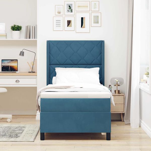 vidaXL Cama tipo Box Spring con colch&oacute;n Azul 90 x 190 cm Terciopelo