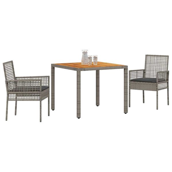 vidaXL Conjunto de Comedor de Jard&iacute;n 3 pcs Gris rat&aacute;n sint&eacute;tico