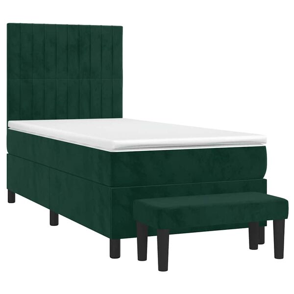 vidaXL Cama box spring con colch&oacute;n terciopelo verde oscuro 90x190 cm