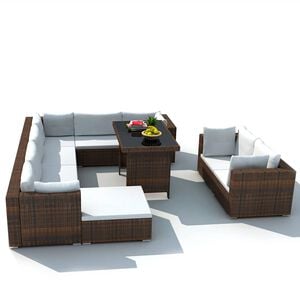 vidaXL Set muebles de jard&iacute;n 10 pzas y cojines rat&aacute;n sint&eacute;tico marr&oacute;n