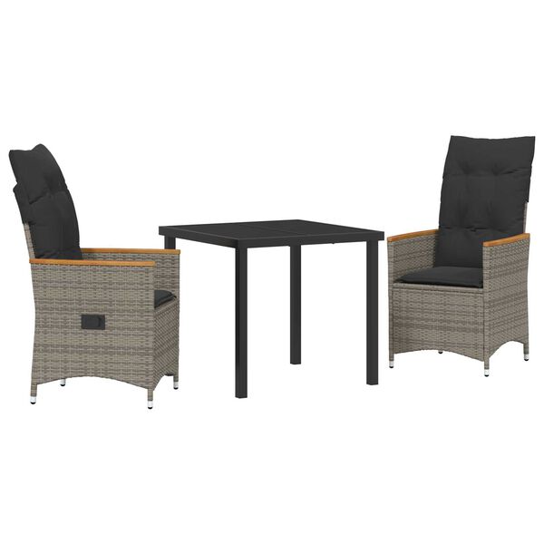 vidaXL Conjunto de Comedor de Jard&iacute;n 3 pcs Gris rat&aacute;n sint&eacute;tico